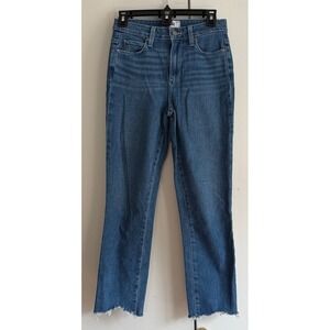 PAIGE Hoxton Slim Crop Jeans Women's Size 26 Blue Denim Raw Hem Stretch